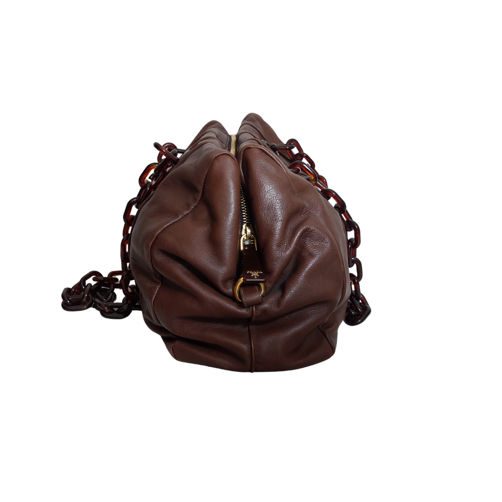 Prada Tan Leather & Plastic Chain Shoulder Bag | Gently Used |