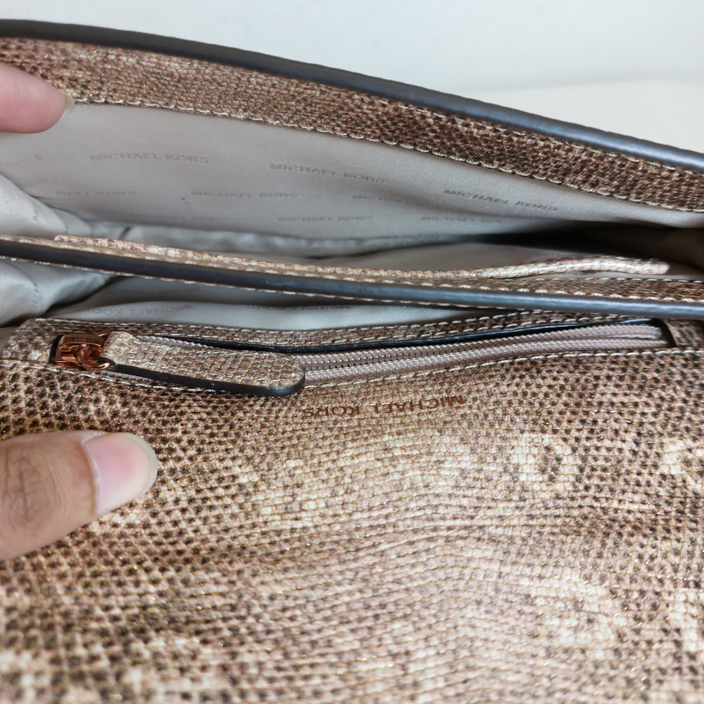 Michael Kors Rose Gold Mott Lizard-Embossed Leather Crossbody Bag | Gently Used |