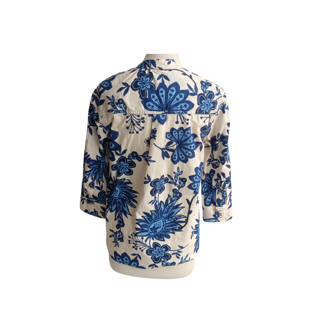 ZARA Cream & Blue Floral Printed Top | Pre Loved |