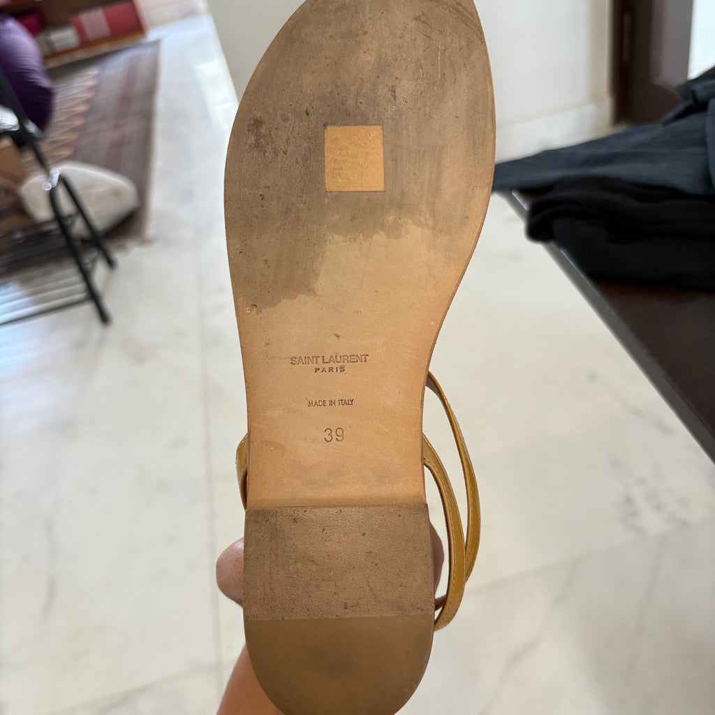 Saint Laurent 'Cassandra' Nude Patent Leather Ankle-strap Sandals | Gently Used |