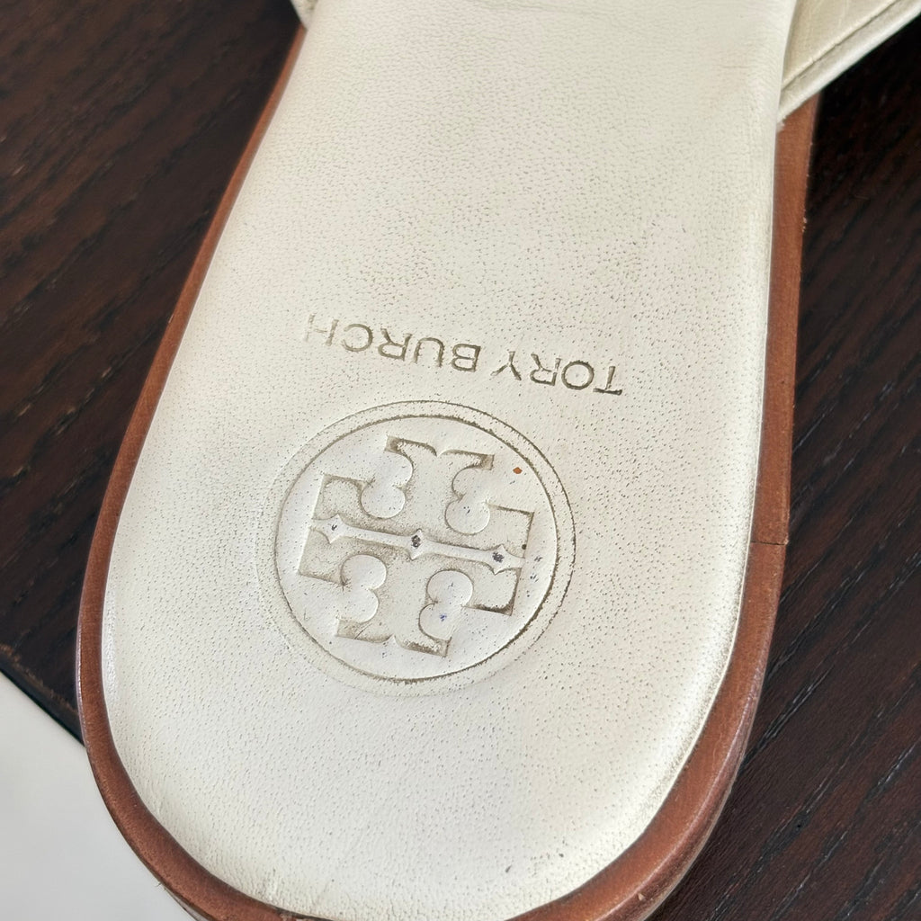 Tory Burch Ivory Leather Benton Thong Sandals | Pre Loved |
