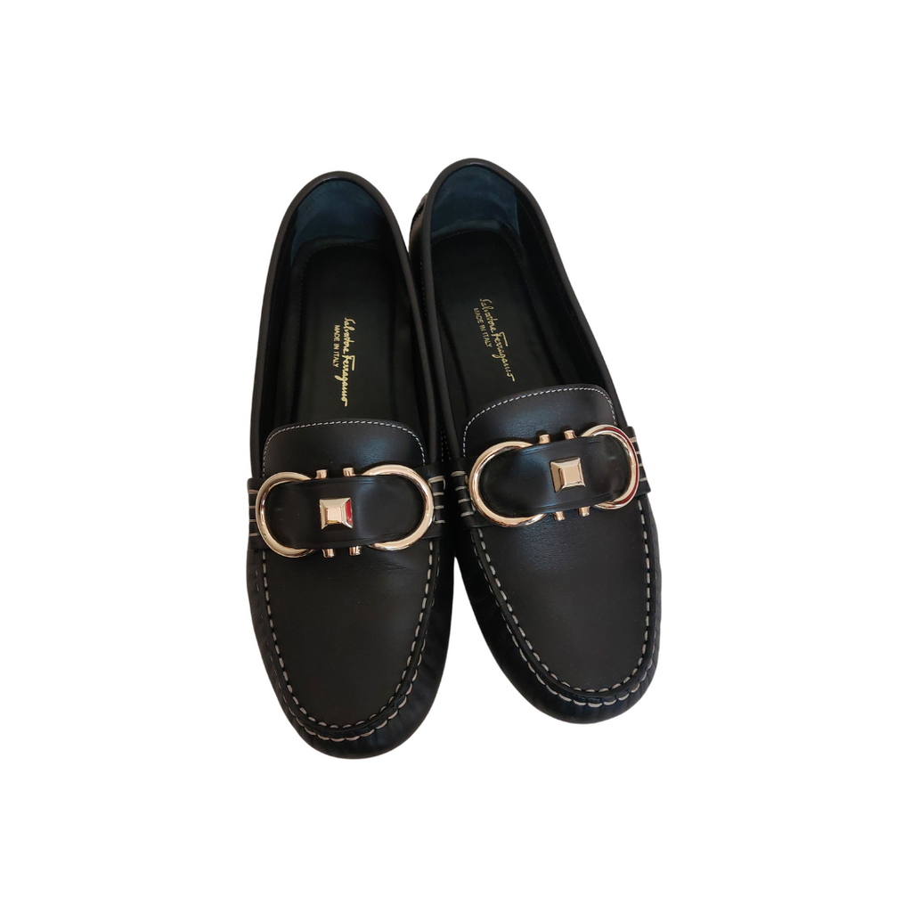 Salvatore Ferragamo Black Leather Driving Loafers | Like New |