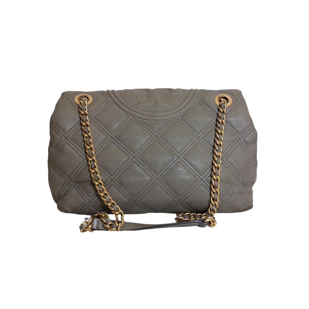 Tory Burch Grey Heron Soft Leather Fleming Tote Bag | Pre Loved |