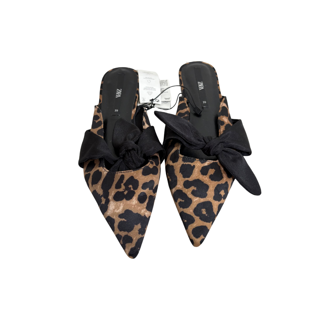 ZARA Leopard Print Bow Flat Mules | Brand New |