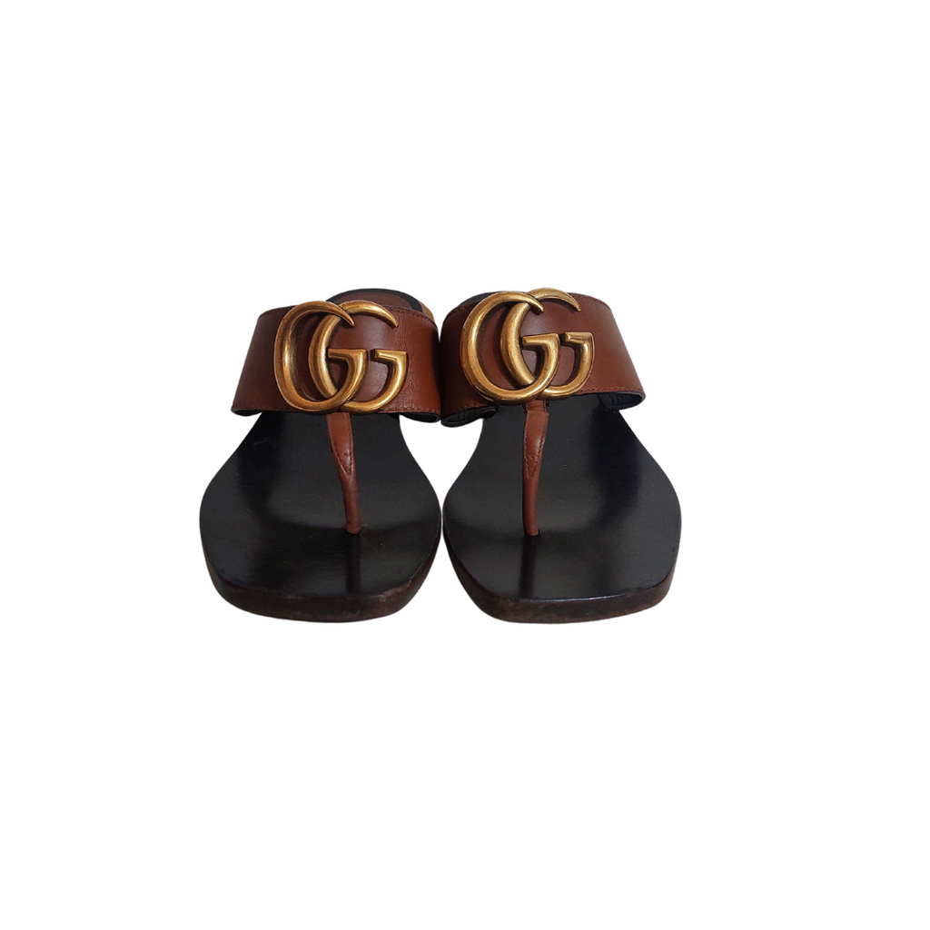 Gucci Lifford Calfskin GG Marmont Thong Sandals | Pre Loved |