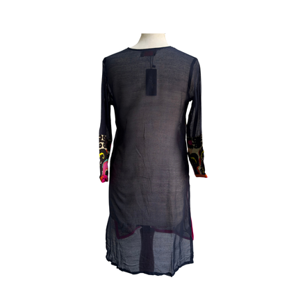 Sana Safinaz Navy Blue And Orange Appliqued Kurta | Brand New |