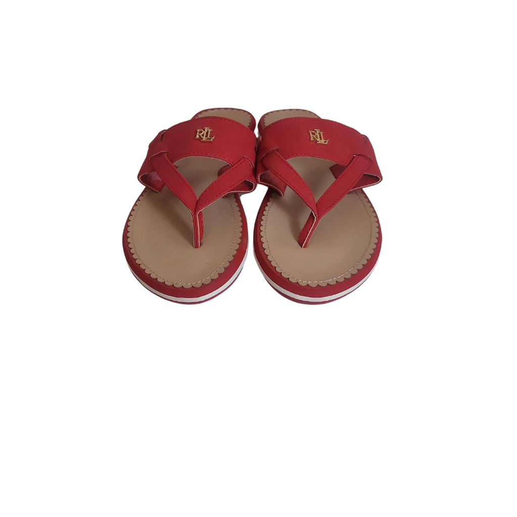 Ralph Lauren Red 'Rosalind' Leatherette Sandals | Like New |