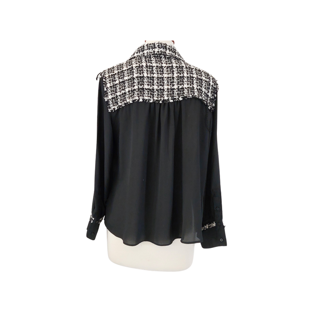 ZARA Black Chiffon & Tweed Collared Shirt | Pre Loved |