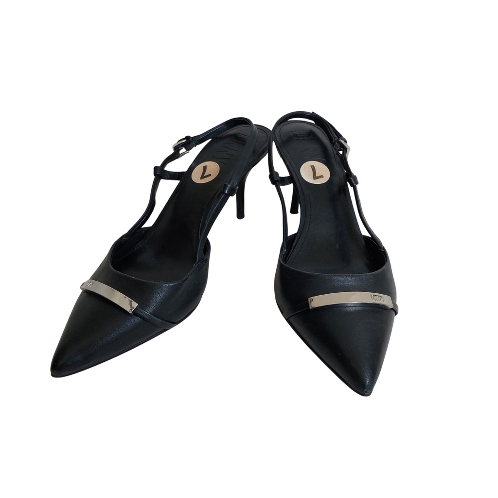 DKNY Black Leather Sling-Back Heels | Pre Loved |