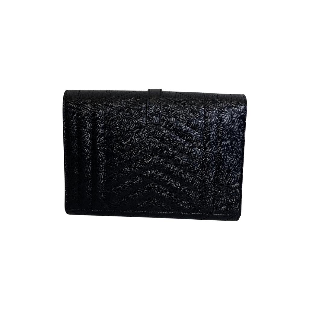 Saint Laurent Black Cassandre Matelassé Leather Clutch | Brand New |