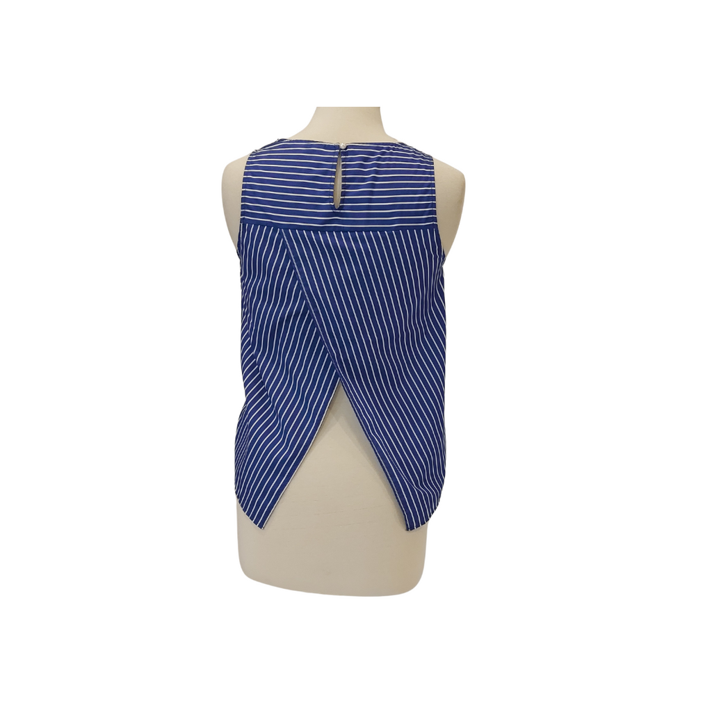ZARA Blue & White Striped Sleeveless Lace Detail Top | Like New |