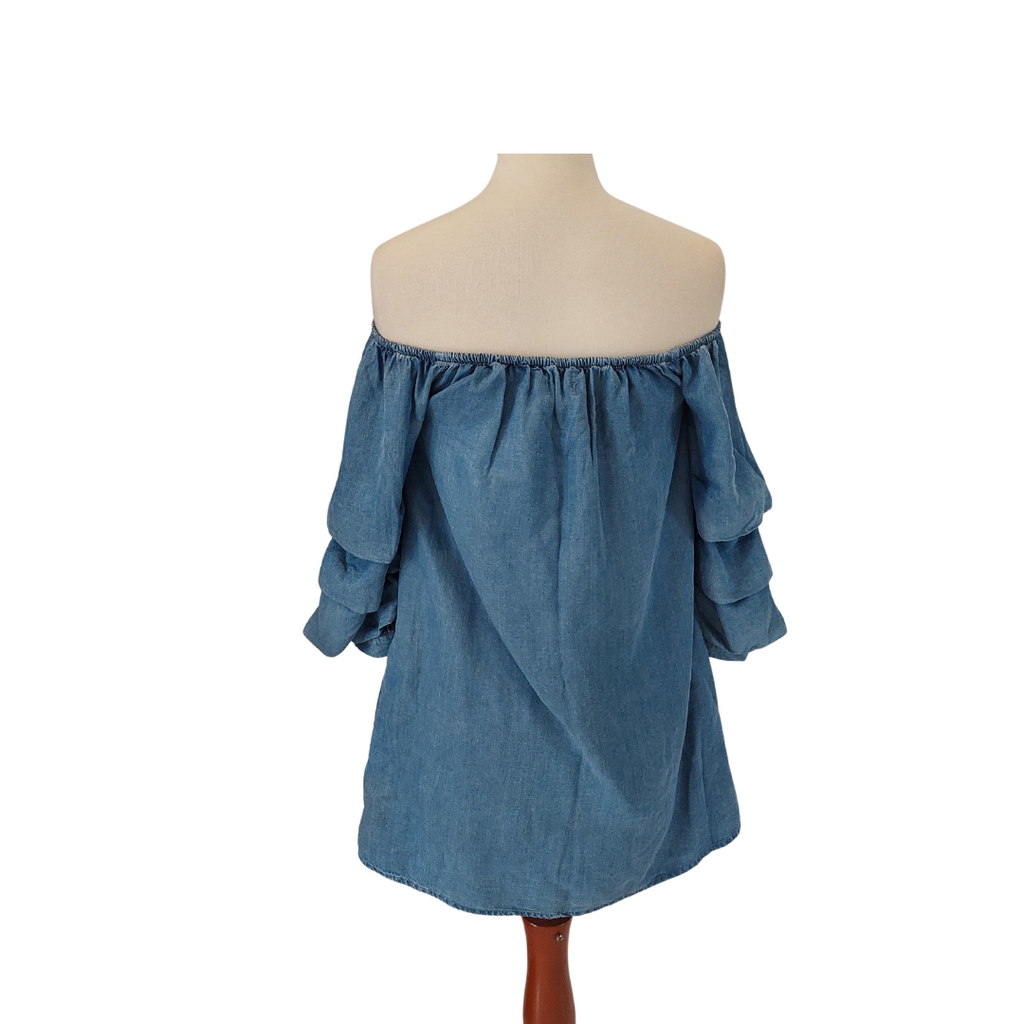 Zara Blue Soft Denim Ruffled Sleeves Butterfly Short Dress | Like New |