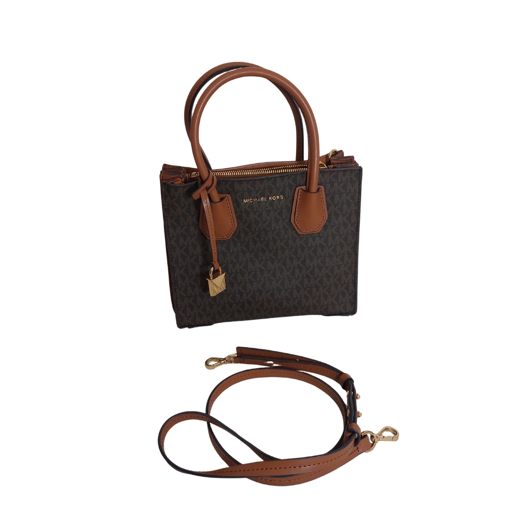 Michael Kors Brown Signature Coated Canvas & Leather Small Mercer Tote Bag | Pre Loved |