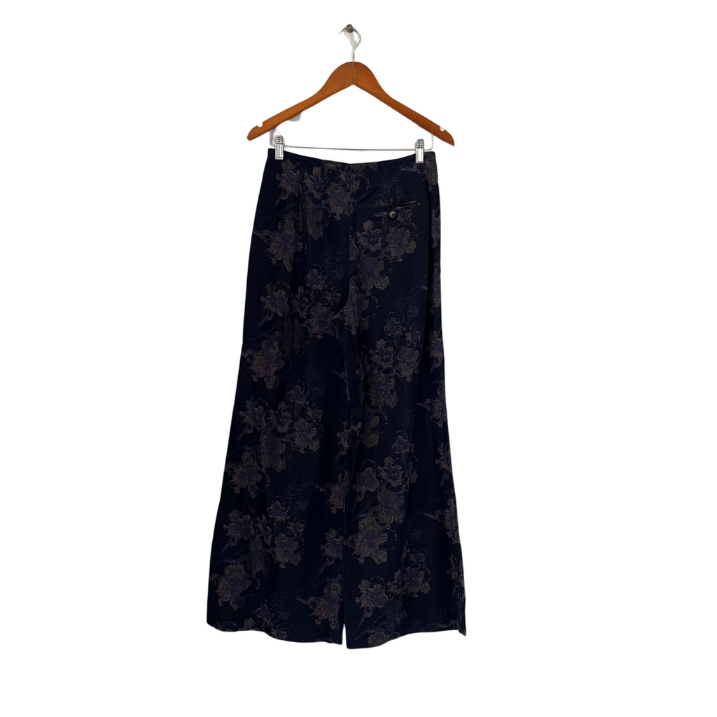 Pilcro and the Letterpress By Anthroplogie Navy Metallic Floral Wide-leg Pants | Like New |