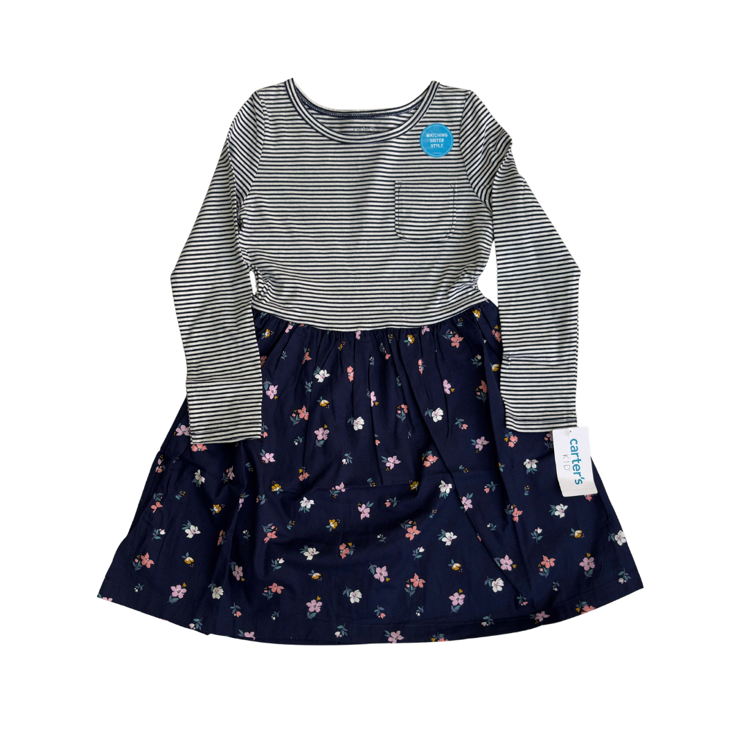 Carter's Navy Blue Stripe And Floral Dress (5 Years) | Brand New |