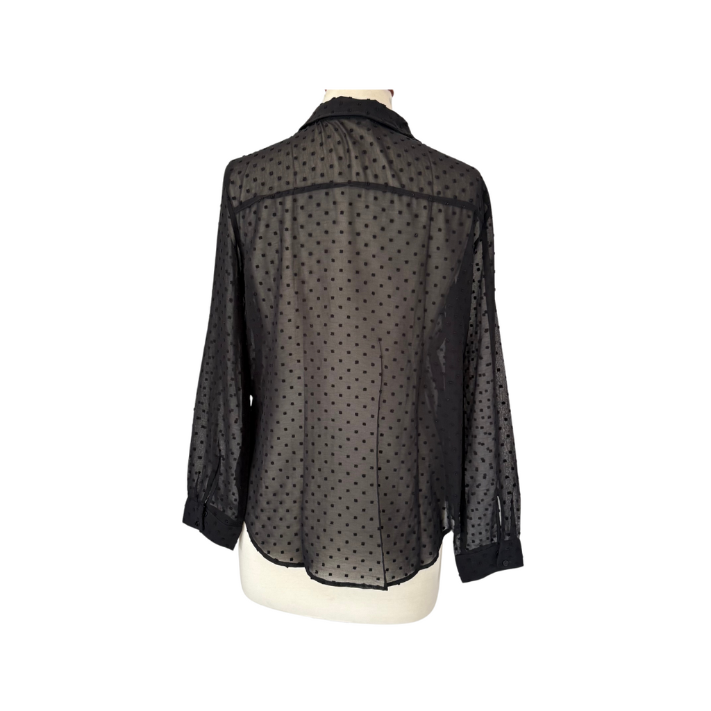 ZARA Black Sheer Textured Collared Shirt | Gently Used |