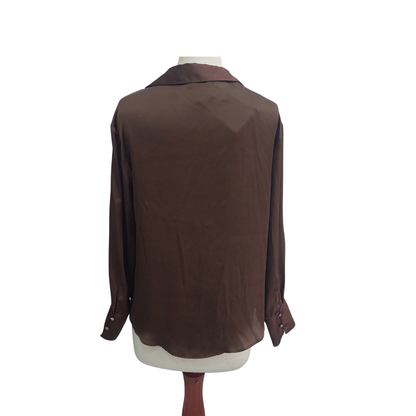 Zara Brown Satin Button Down Shirt | Brand New |