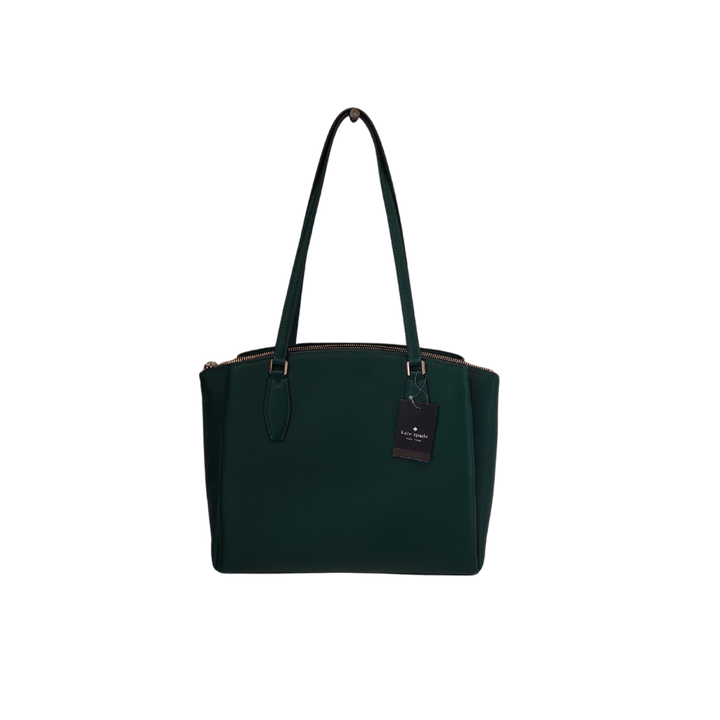 Kate Spade Deep Jade Large Triple Compartment Pebbled Leather Tote | Brand New |