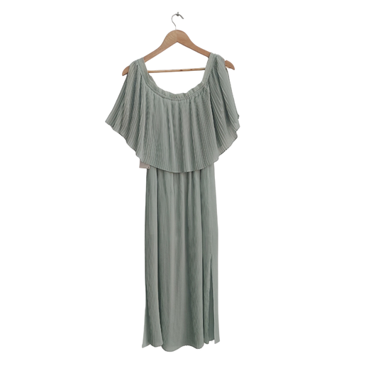 Zara Light Green Pleated Off Shoulder Dress | Brand New |
