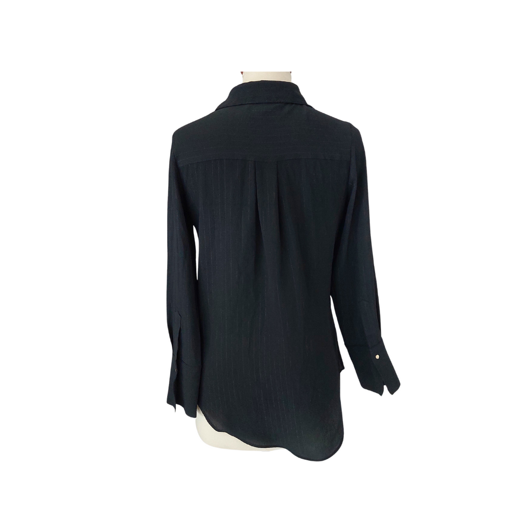 M&S Black Tinsel Metallic Stripe Button Down Shirt | Like New |