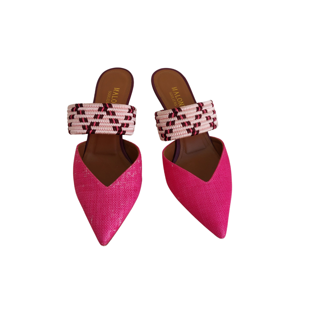 Malone Souliers Pink Raffia Maisie Mules | Pre Loved |