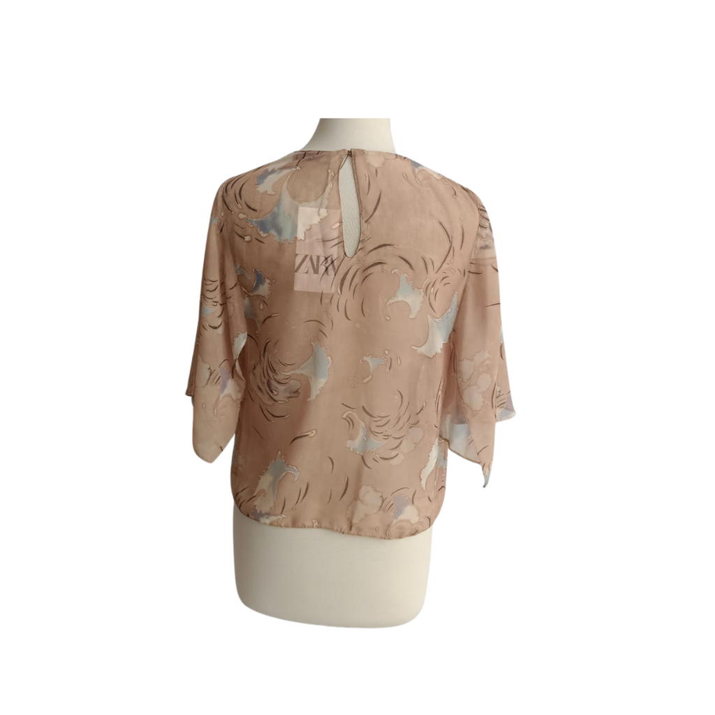 ZARA Brown Sheer Printed Top | Brand New |