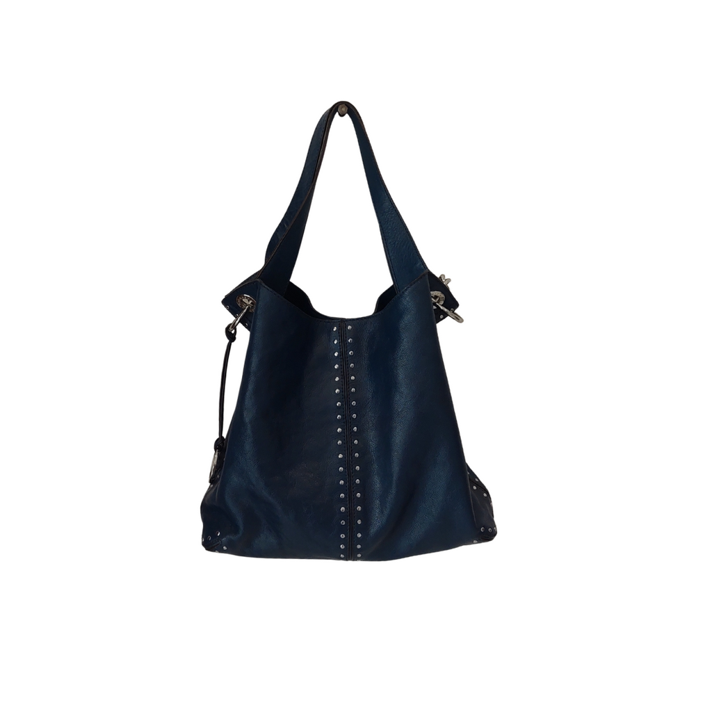 Michael Kors Astor Navy Blue Leather Silver Studded Hobo Bag | Pre Loved |