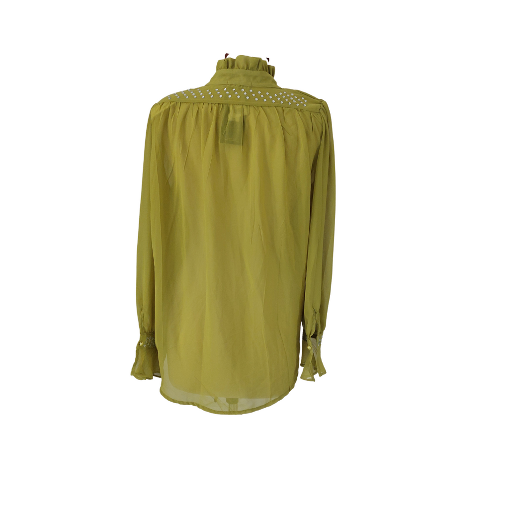 WOWO Lime Sheer Rhinestone Blouse | Brand New |