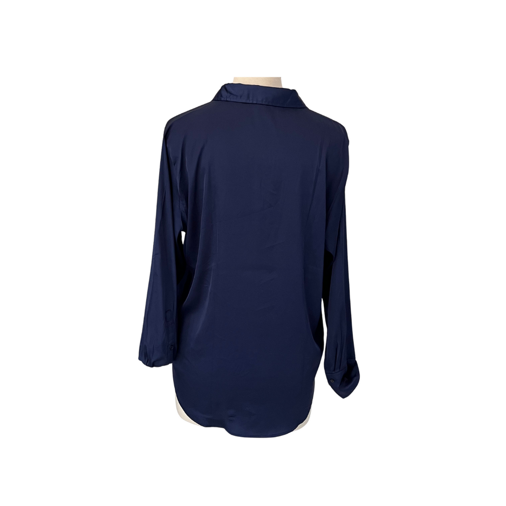 H&M Navy Satin Button Down Collared Shirt | Pre Loved |