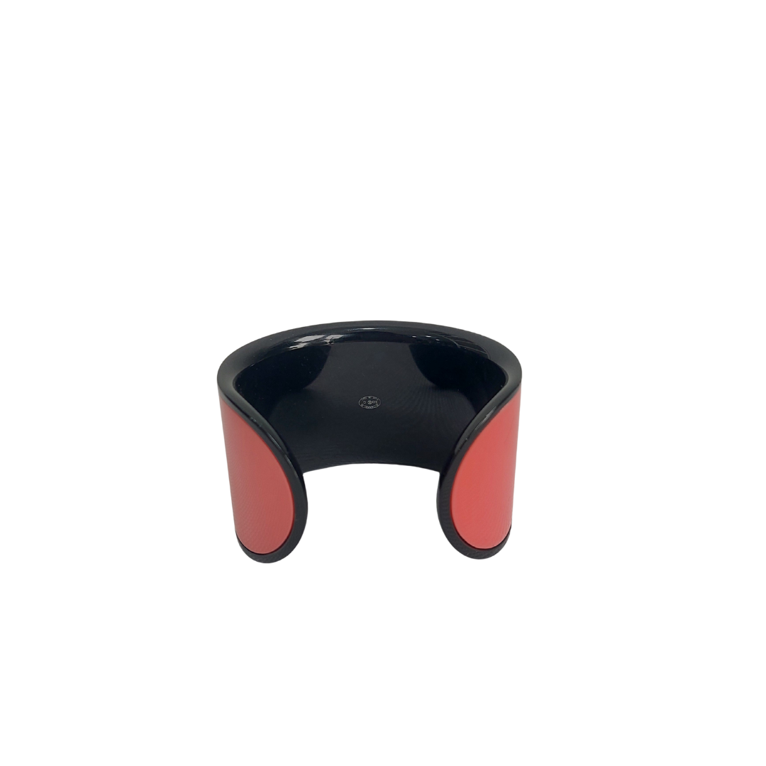 Chanel Coral Pink and Black Resin CC Logo Cuff Bracelet | Like New |