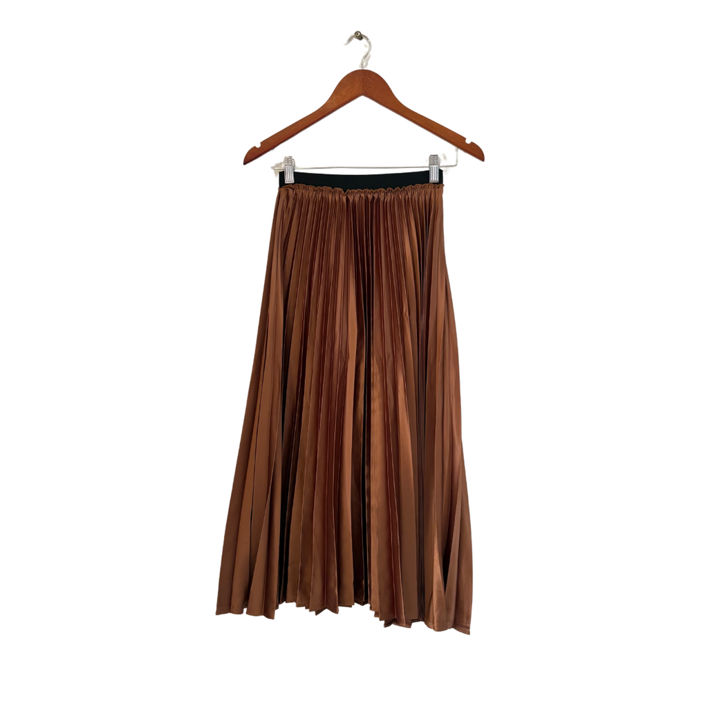ZARA Dark Bronze Pleated Satin Skirt | Pre Loved |