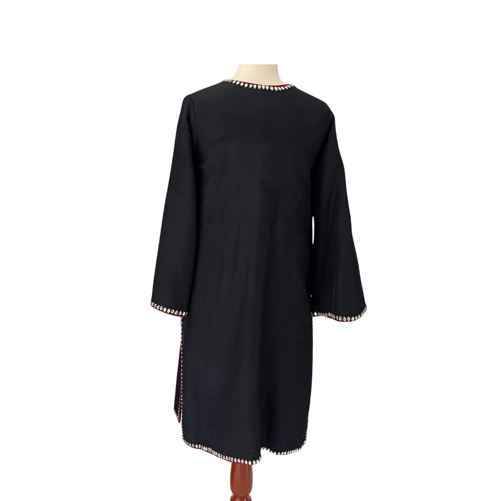 Mahgul Black Silk Rhinestone Embellished Kurta | Gently Used |