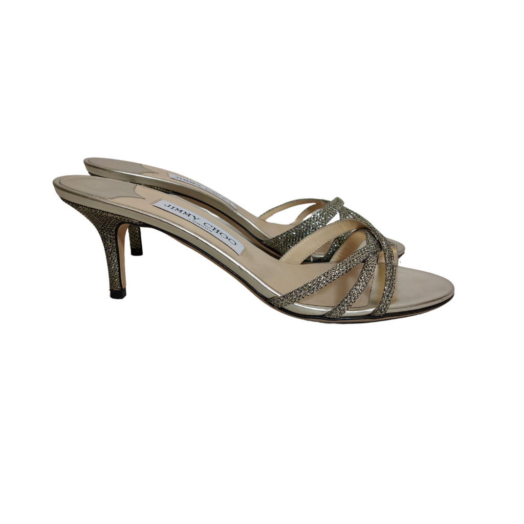 Jimmy Choo Gold Glitter Leather Heels | Pre Loved |
