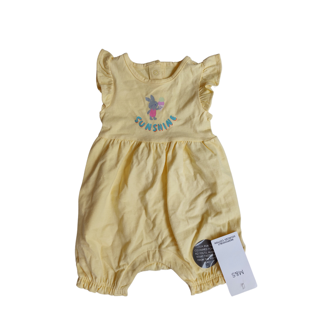 M&S Yellow 'Sun Shine' Romper (3-6 Months) | Brand New |