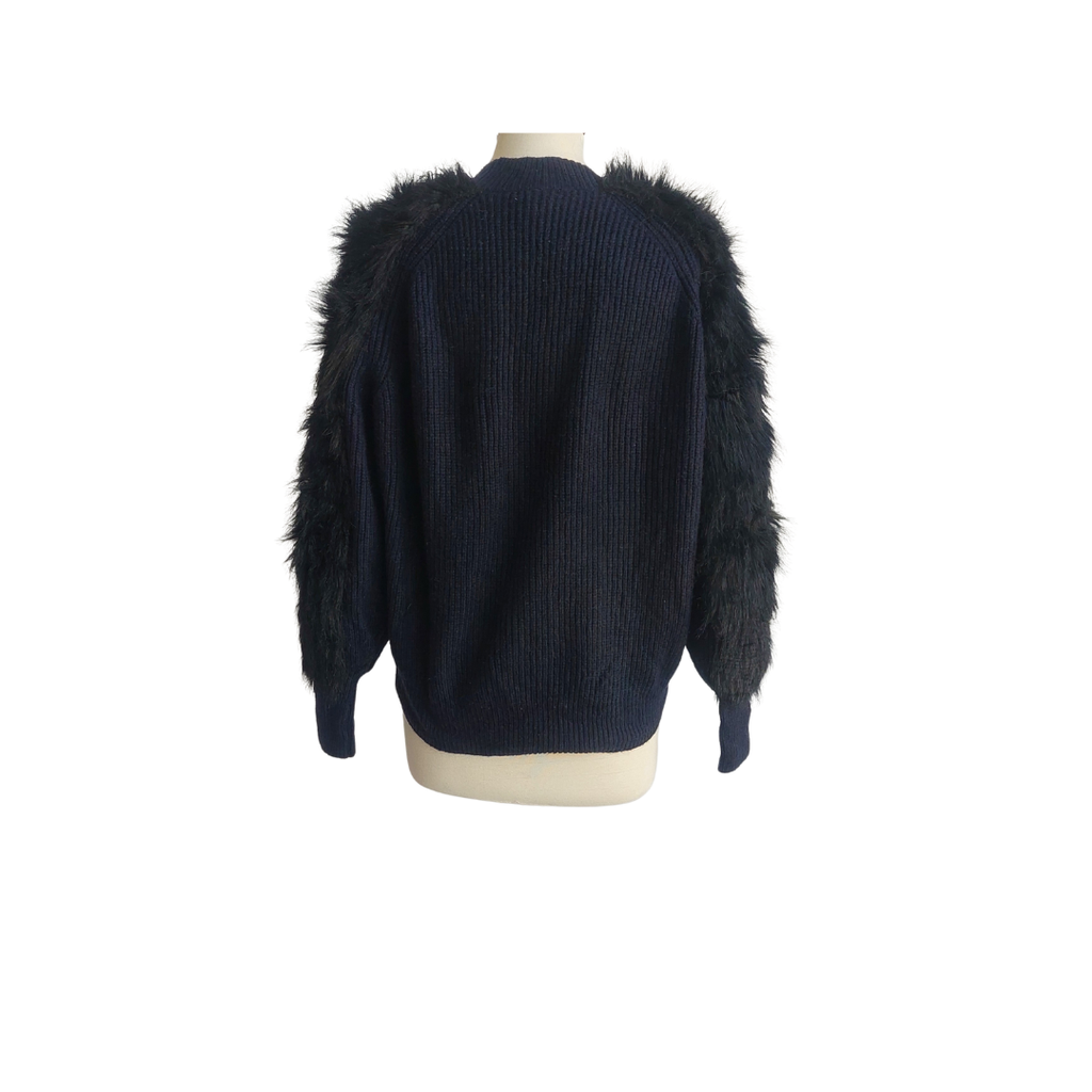 H&M Navy Faux Fur Sleeves Sweater | Gently Used |