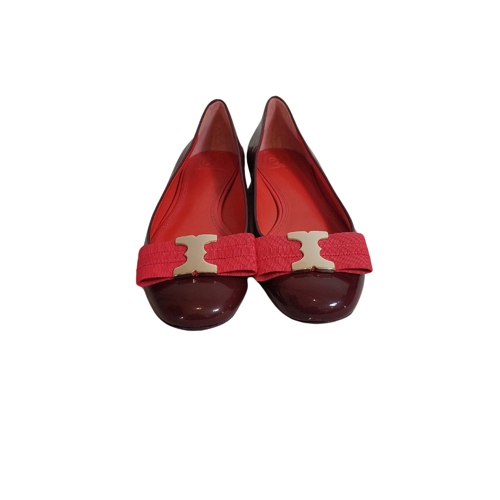 Tory Burch Burgundy Patent Bow Ballet Flats | Pre Loved |