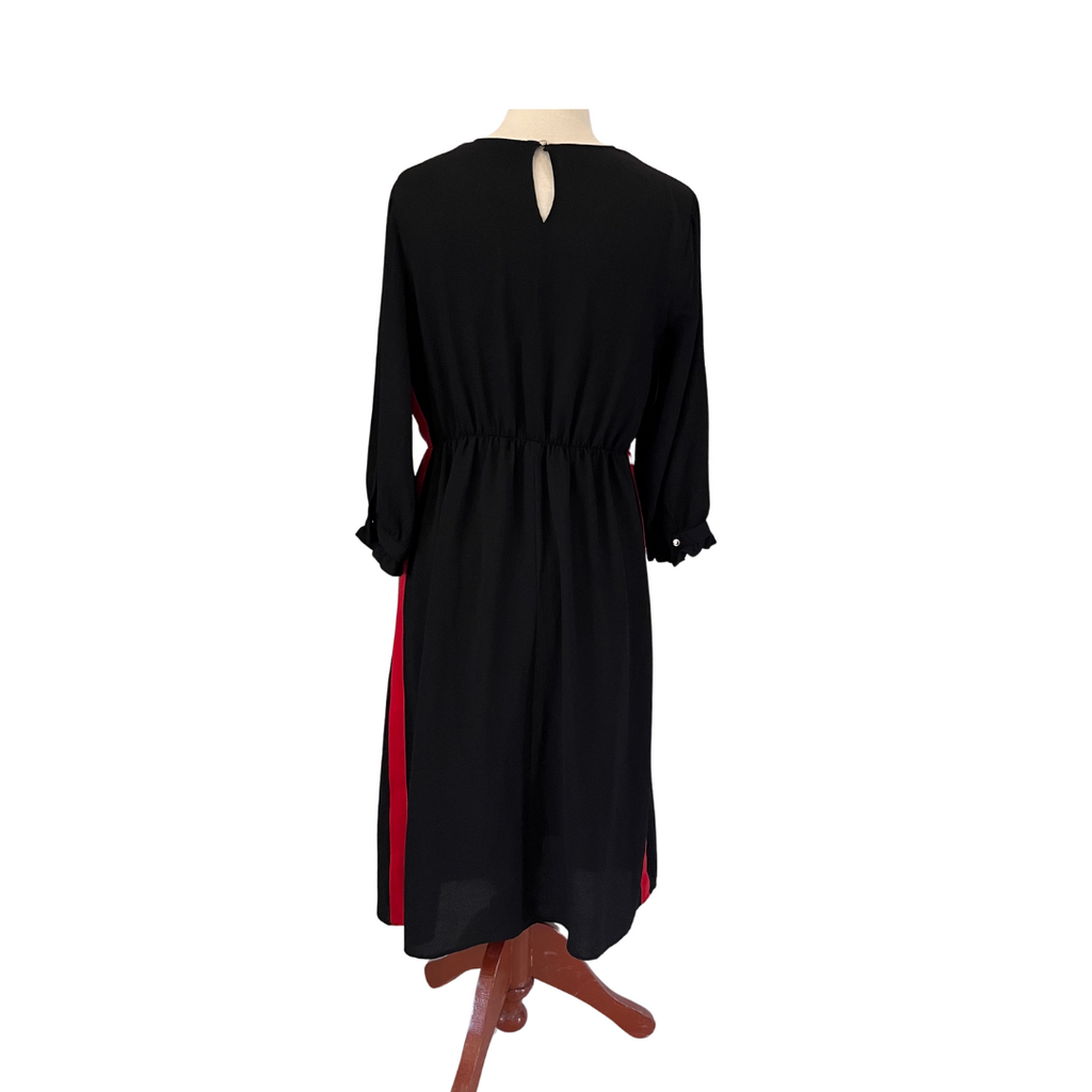 Papaya Black With Red Side Stripe Cinched Waist Midi Dress | Pre Loved |