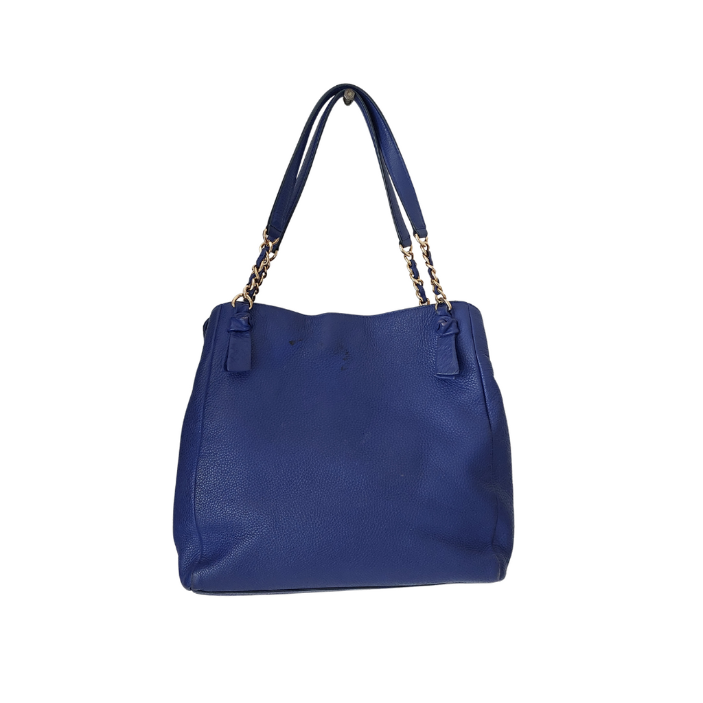 Tory Burch Blue Britten Chain Leather Tote Bag | Pre Loved |