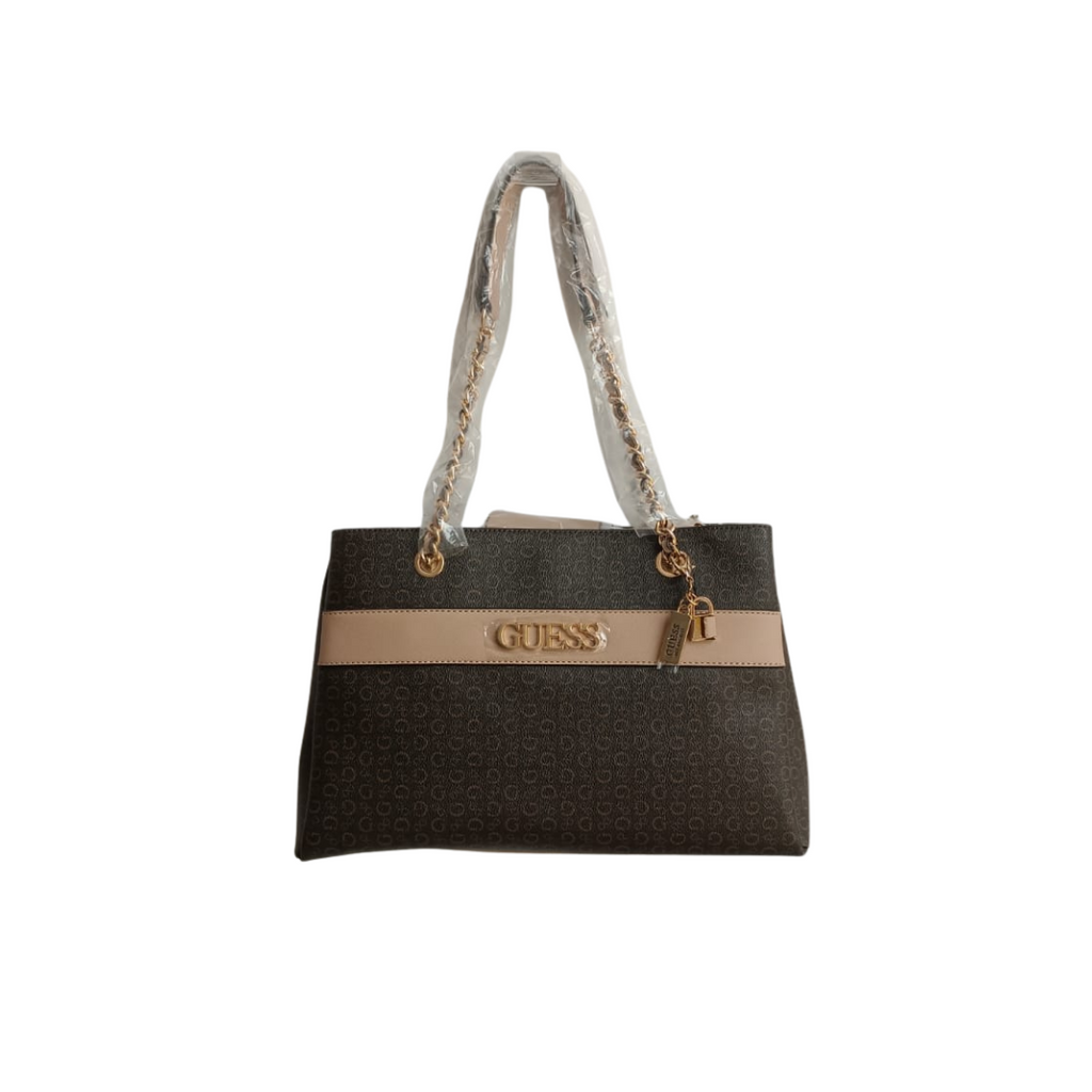 GUESS Brown & Beige Brooker Logo Satchel Bag | Brand New |