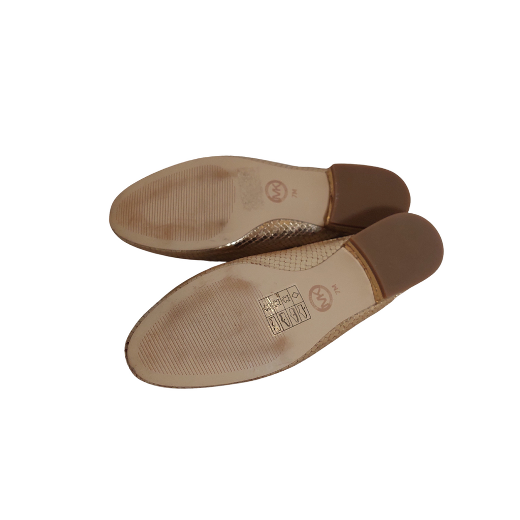 Michael Kors Gold Edie Metallic Nickel Jeweled Leather Sandals | Gently Used |