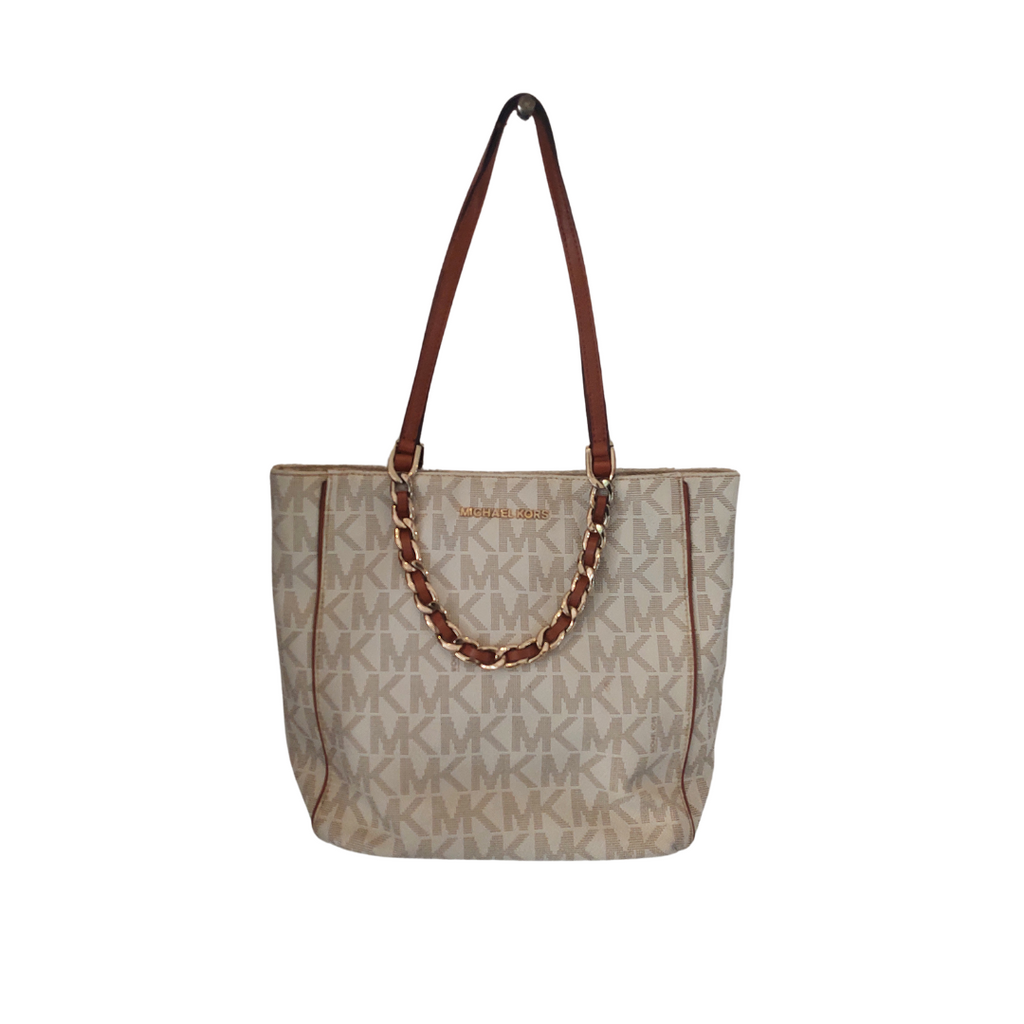 Michael Kors Vanilla Monogram Chain Tote | Pre Loved |