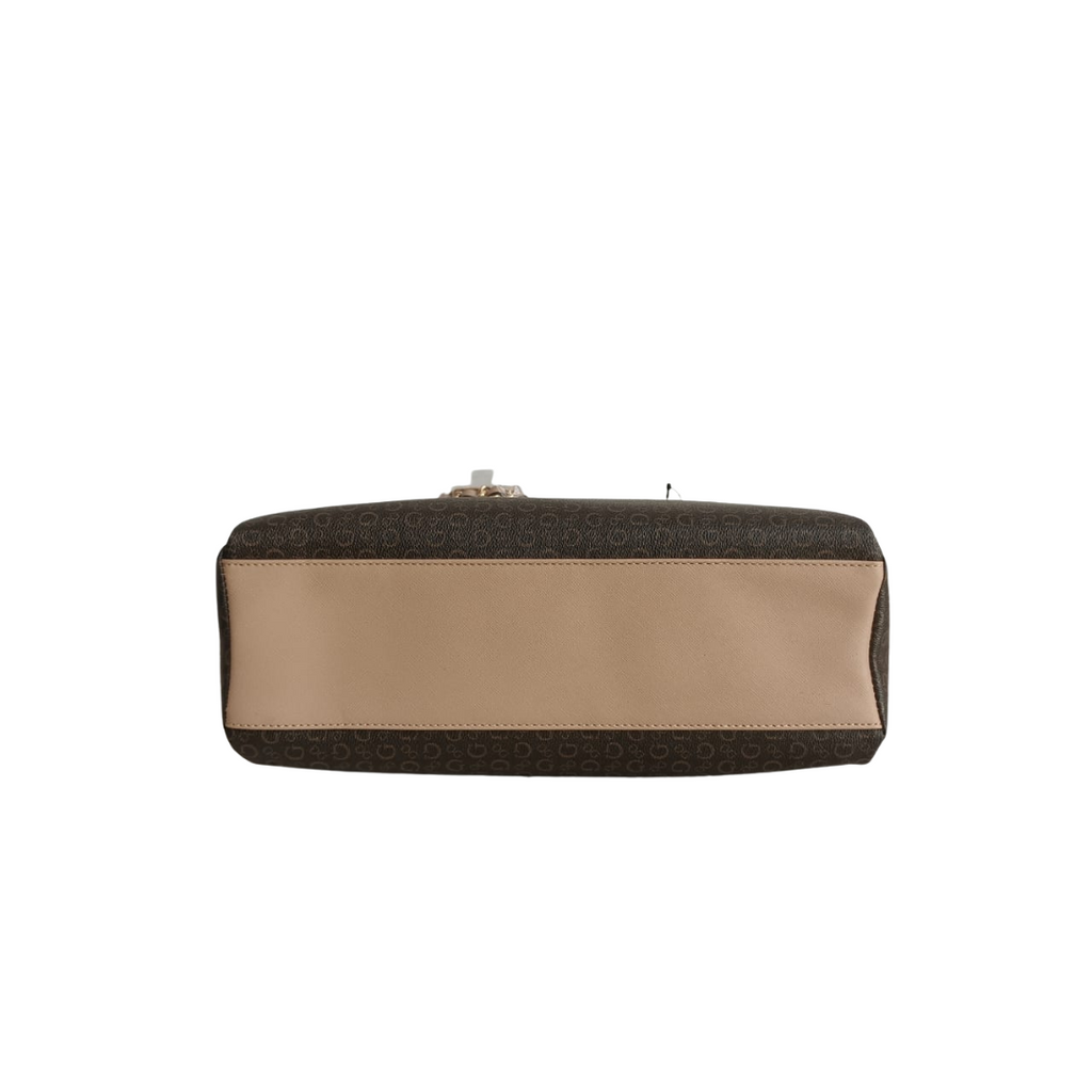 GUESS Brown & Beige Brooker Logo Satchel Bag | Brand New |