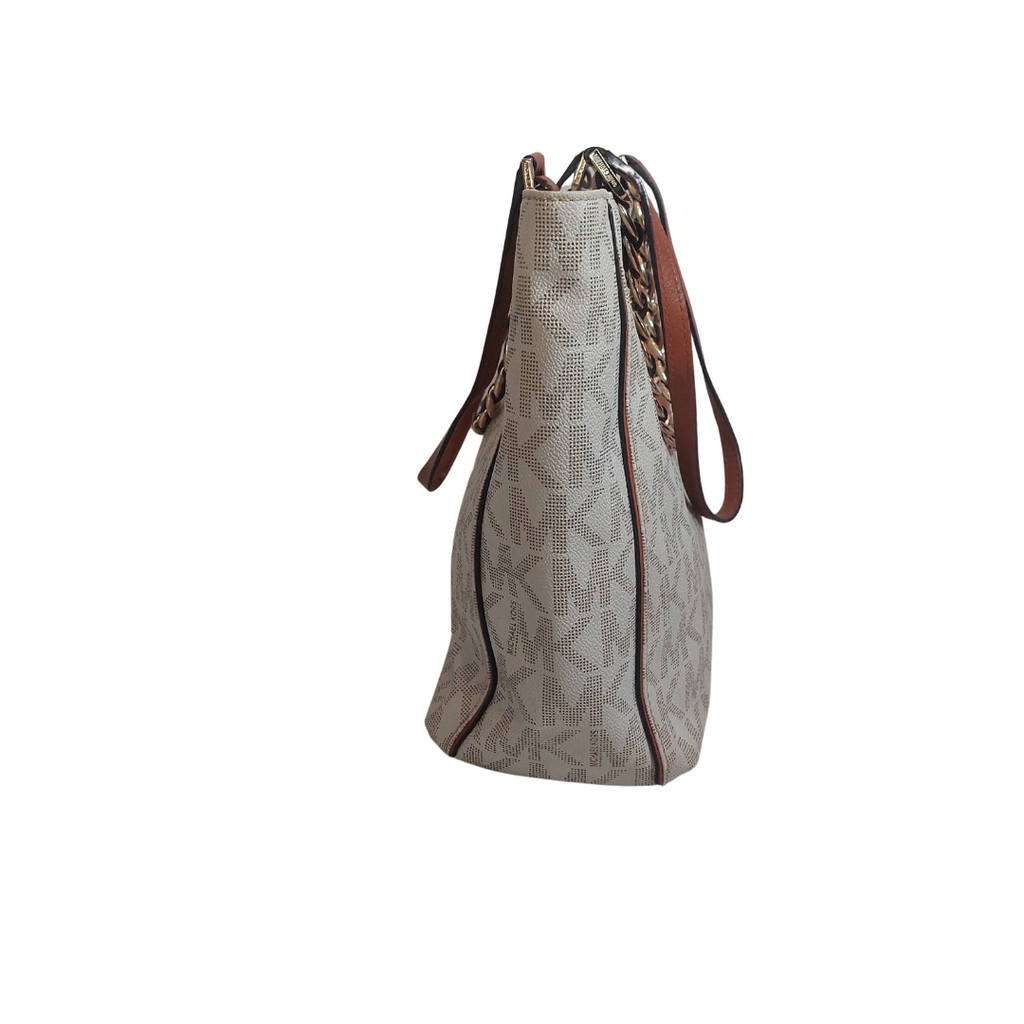 Michael Kors Vanilla Monogram Chain Tote | Pre Loved |