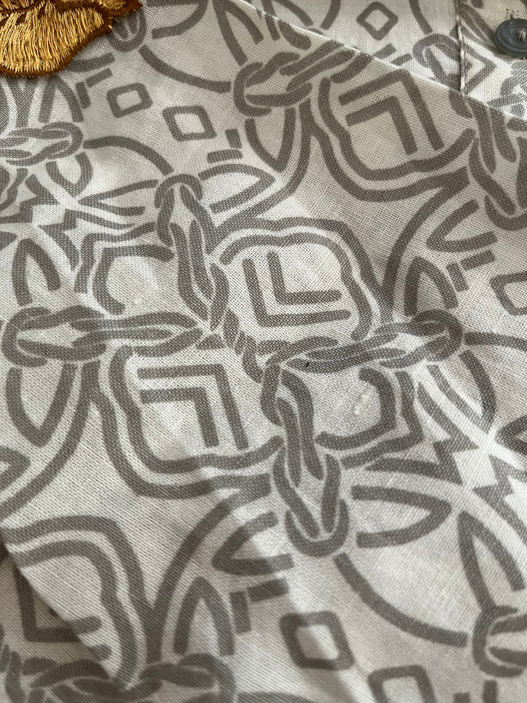 Sanam Chaudhri Grey & White Block Print Kurta | Brand New |