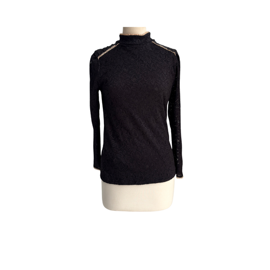 Mango Black Mock Neck Lace Top | Gently Used |