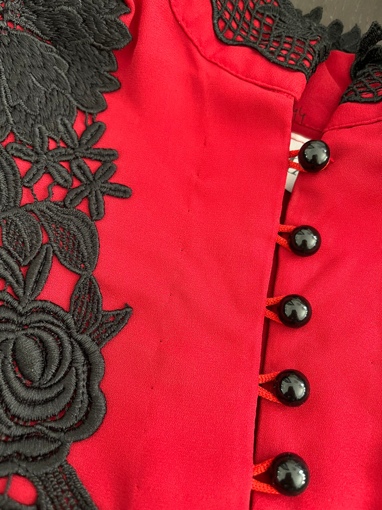 Rania Red with Black Lace Kurta | Gently Used |