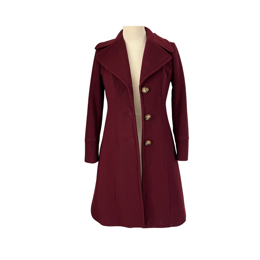 Michael Kors Maroon Long Mixed Wool Coat | Pre Loved |