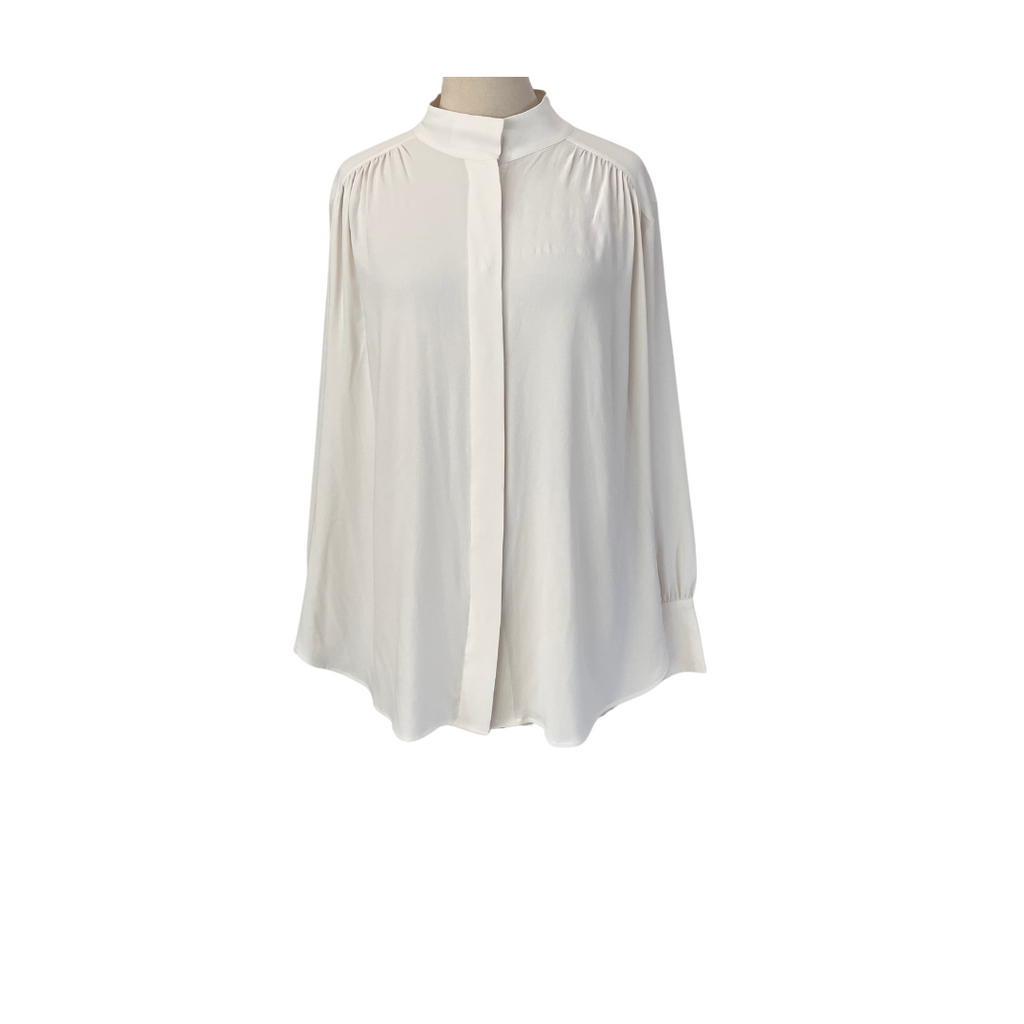 H&M Off-White High-collar Button-down Shirt | Pre Loved |