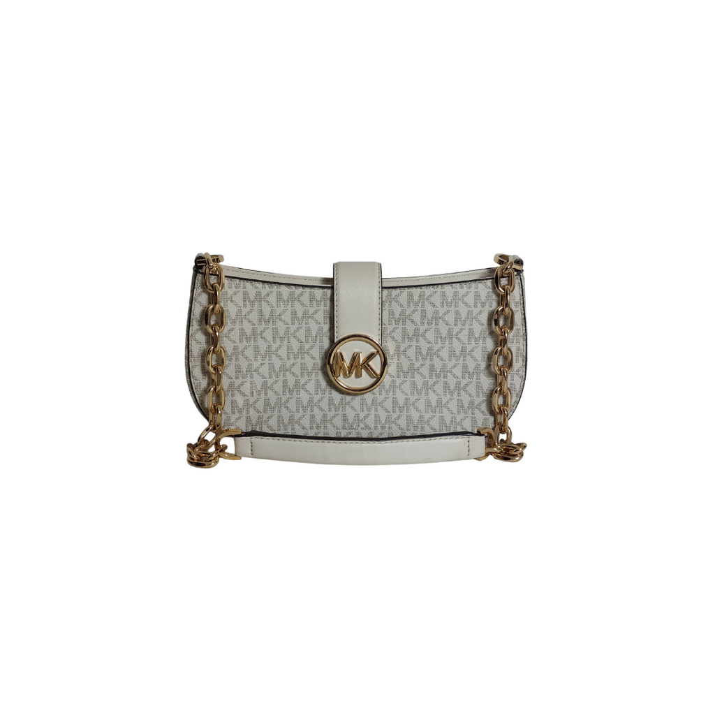 Michael Kors Vanilla Monogrammed Leather 'Carmen' Shoulder Bag | Pre Loved |