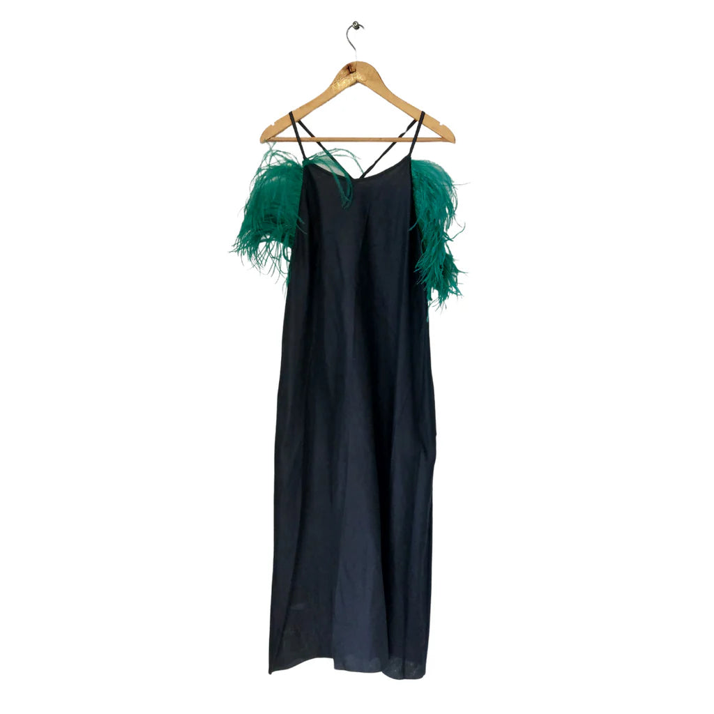 Muse Navy & Green Feather Sleeveless Dress | Pre Loved |